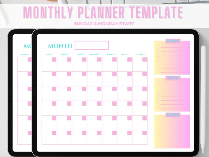 Undated Monthly Planner Template | Pastel