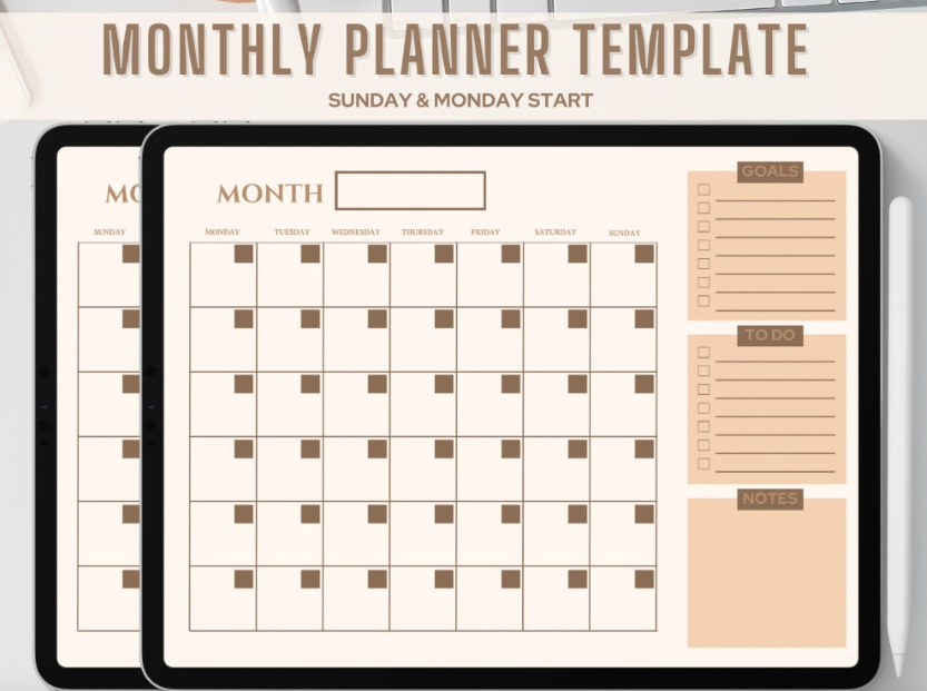 Undated Monthly Planner Template | Tan