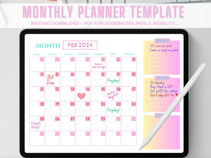 Undated Monthly Planner Template | Pastel