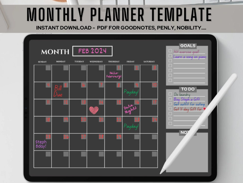 Undated Monthly Planner Template | Dark