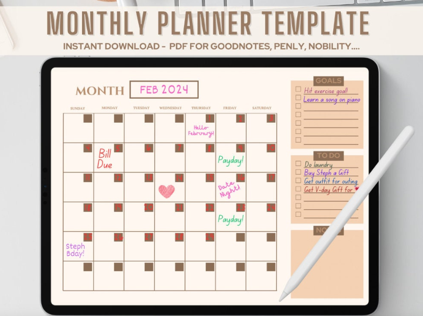 Undated Monthly Planner Template | Tan